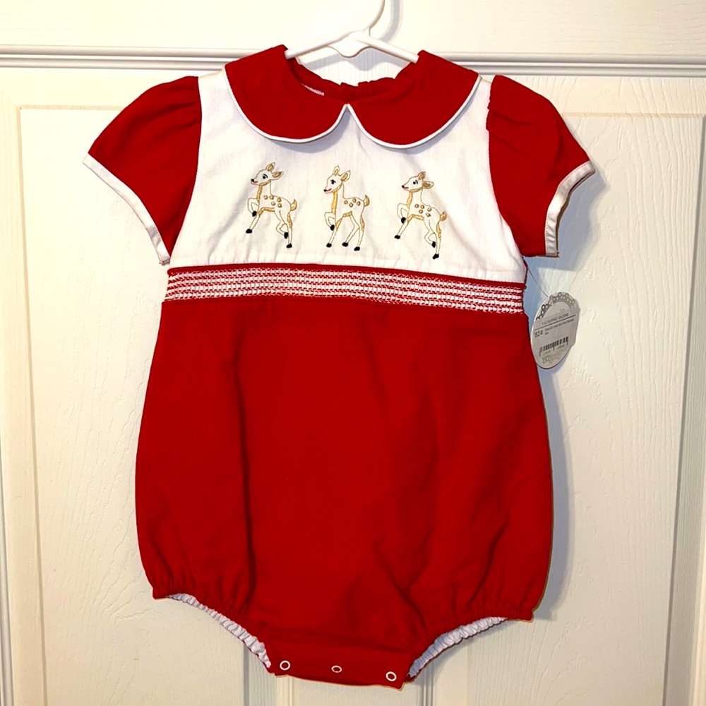 NWT Dondolo girls size 24m Christmas Noel red cord bubble with embroidery deer